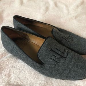 Ralph Lauren Monogrammed Gray Loafers size 6 1/2